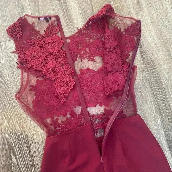 Womens Iris Burgundy Lace Top Jumpsuit - S - Picture 9 of 10